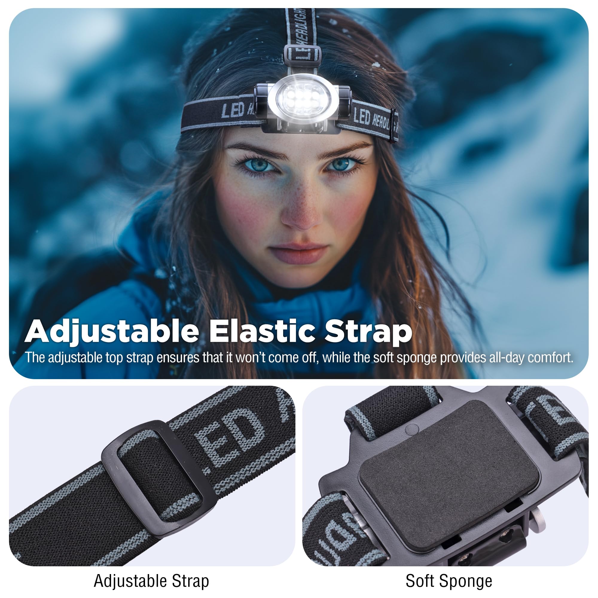 EverBrite 5-Pack LED Headlamp, 4 Lighting Modes, Pivoting Head with Adjustable Headband, Perfect for Running, Camping and Hiking, Batteries Included - Image 5