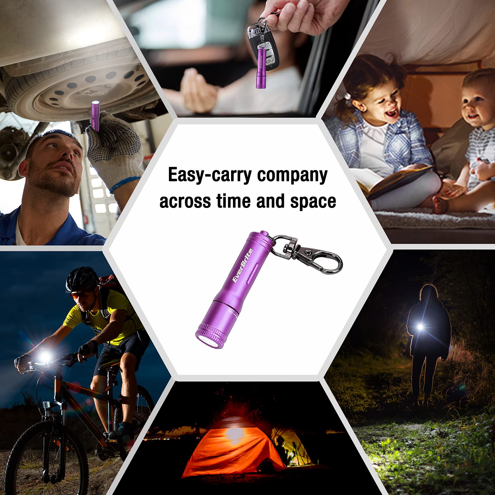EverBrite Keychain LED Flashlight Mini Bright Key Ring Portable Pocket Torch for EDC, Party Favors, Night Reading, Camping, Power Outage, Emergency, AAA Battery Included, Purple - Image 6