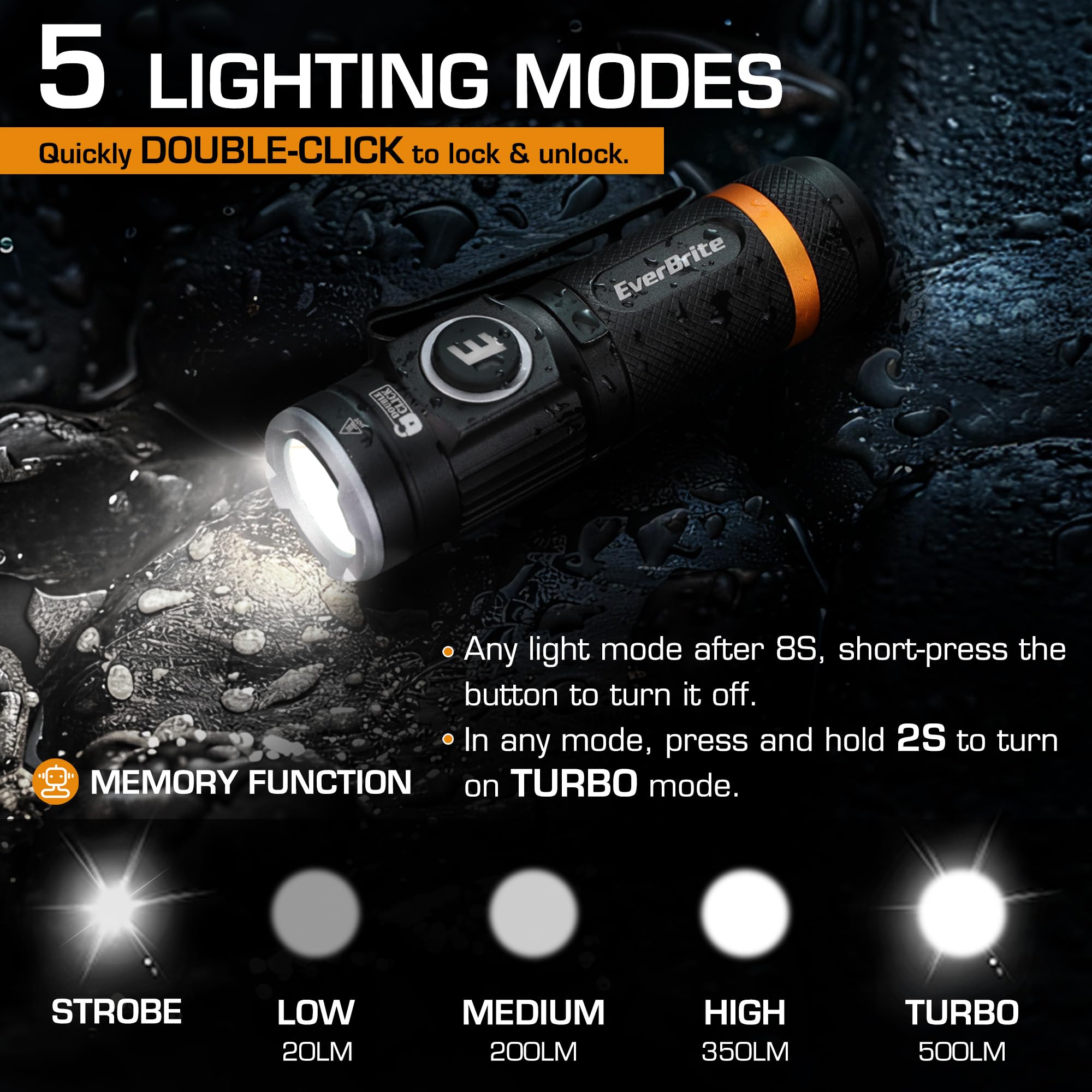EverBrite Mini Flashlight, Rechargeable Flashlight with USB C Cable, 5 Light Modes Pocket Flashlight, 500 Lumens Magnetic Flashlight with Clip for Repair, Outdoors, Emergency - Image 4