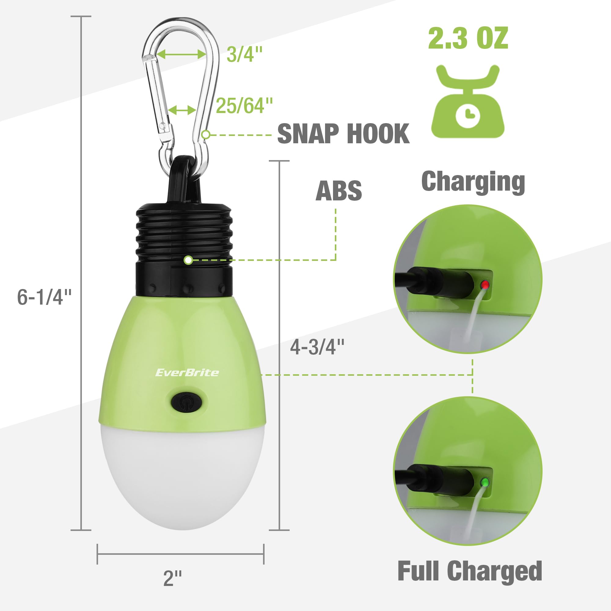 EverBrite Rechargeable Camping Light, Portable Tent Lantern, 3 Lighting Modes, Hanging Tent Light Bulbs with Clip Hook for Hiking, Fishing, Backpacking, Emergency and More(3 Pack) - Image 3