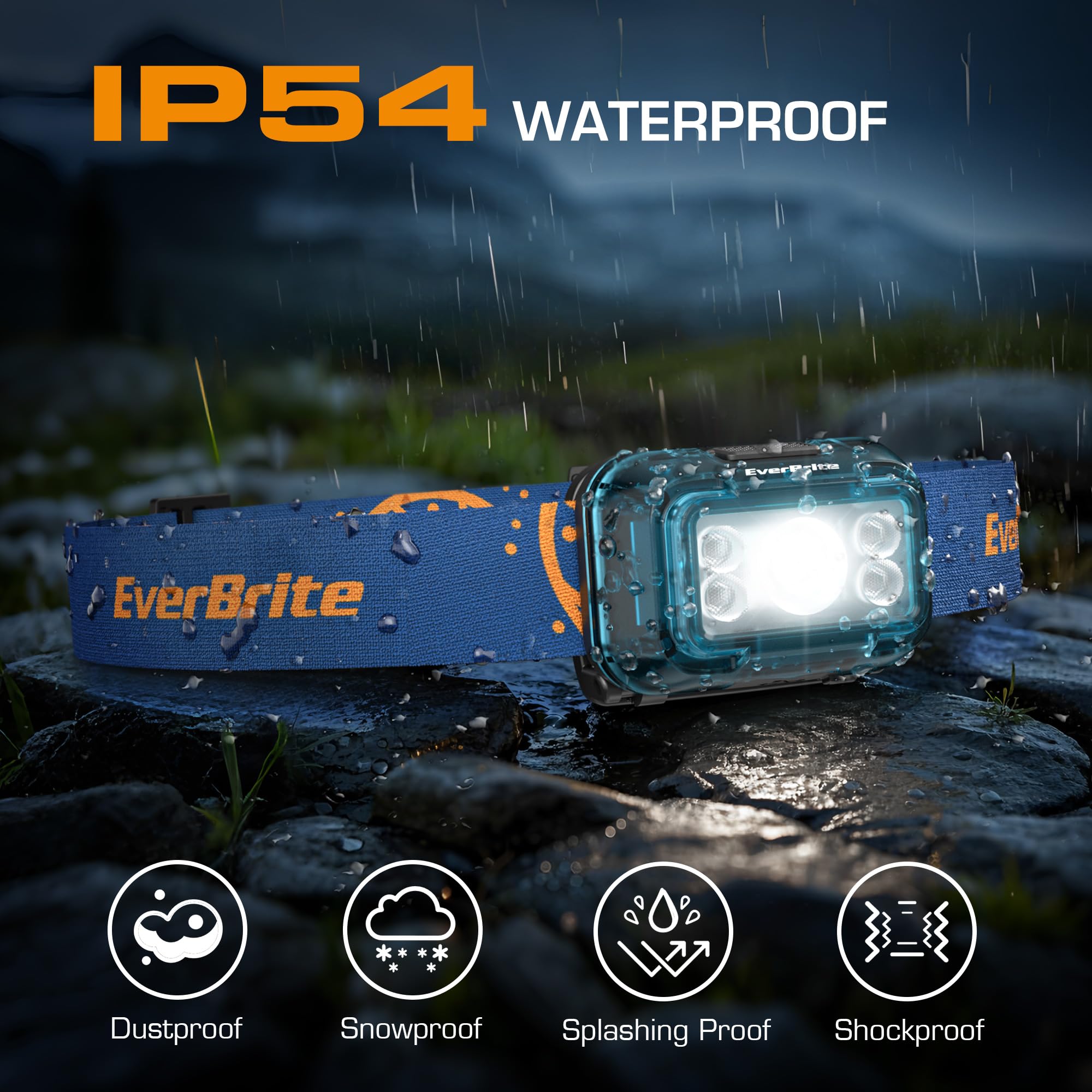 EverBrite Rechargeable Headlamp, 2 Pack Kids Headlamp with White/Red/Green Light and Memory Function, Head Lamp for Adult and Kid with 5 Modes, 120° Adjustable LED Headlamp for Camping, Running-Blue - Image 5