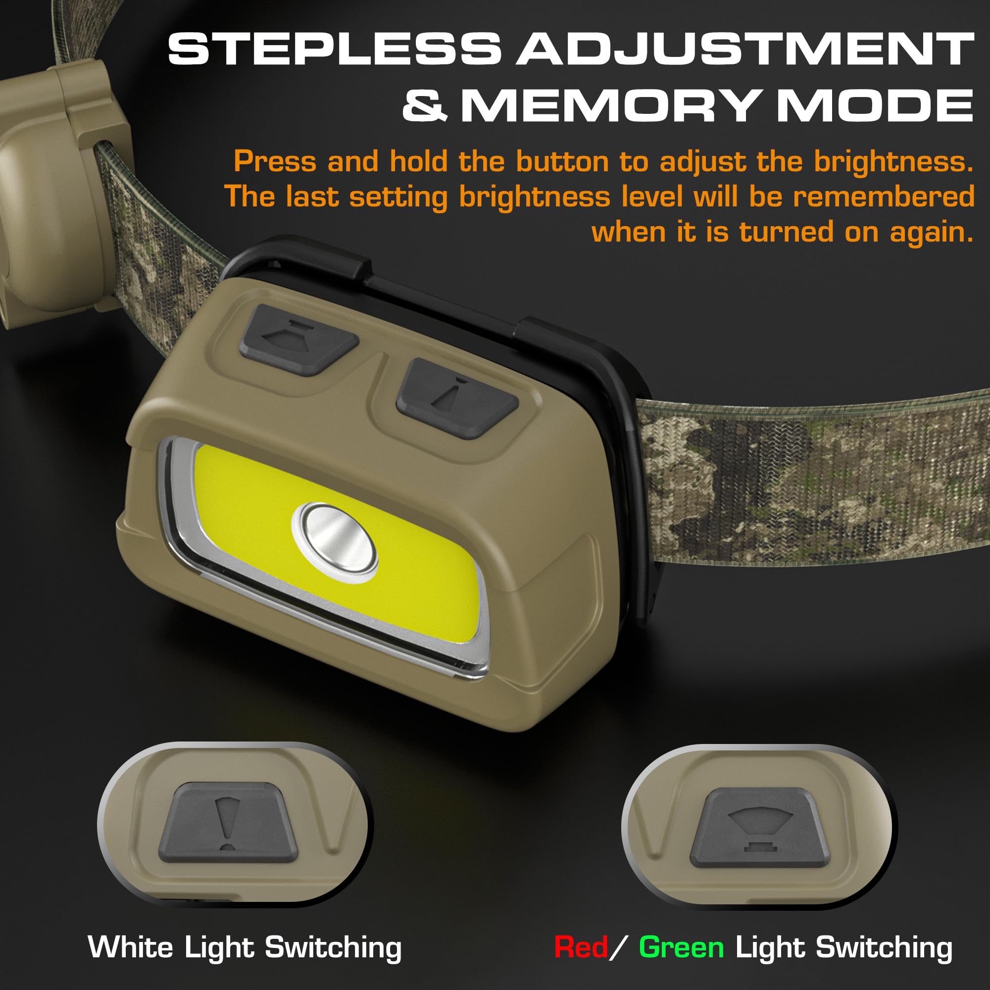 EverBrite Rechargeable Headlamp - 350 Lumens Head Lamp for Adults, 7 Modes with White/Red/Green Light, 30°Adjustable LED Headlight for Camping, Running, Hunting, and Hiking - Image 6
