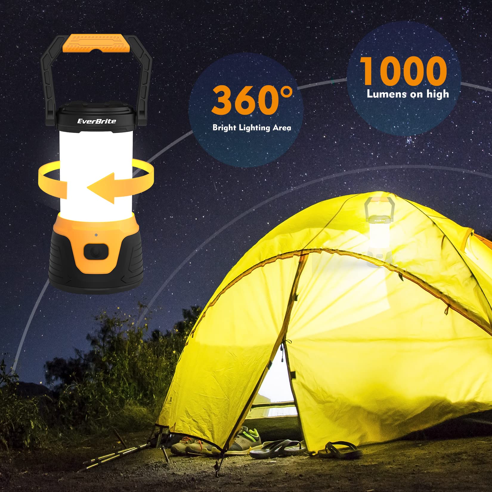 EverBrite Rechargeable LED Camping Lantern with Power Bank Function, 1000 Lumens Camping Lights, 5 Lighting Modes, Ideal for Power Outages, Emergencies, Hurricane, Home and More - Image 3