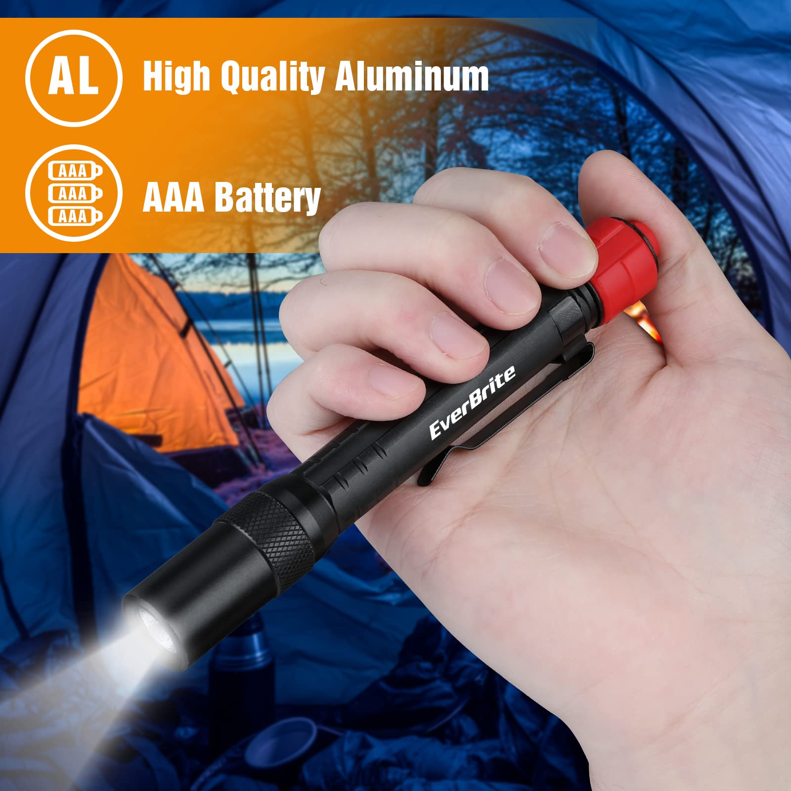 EverBrite Red Light Penlight Flashlight with 395nm UV Blacklight/White Light, Multi-Function LED Pocket Pen Light, AAA Batteries Included, for Night Vision, Pet Stain Detection, Camping, 2pack - Image 5
