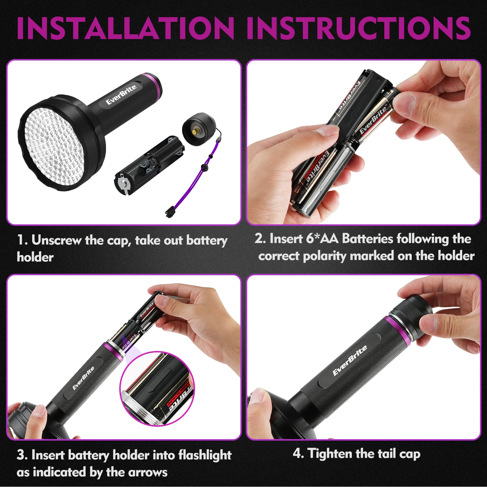 EverBrite UV Flashlight, 100 LED Blacklight Flashlights, 395nm Black Light Flashlight for Pet Urine Detection, Scorpions, Dry Stains, Bed Bug (Batteries Included) - Image 6